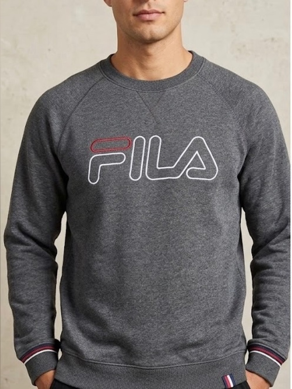 Fila Men's Gray Crewneck Sweatshirt with Red & White Logo